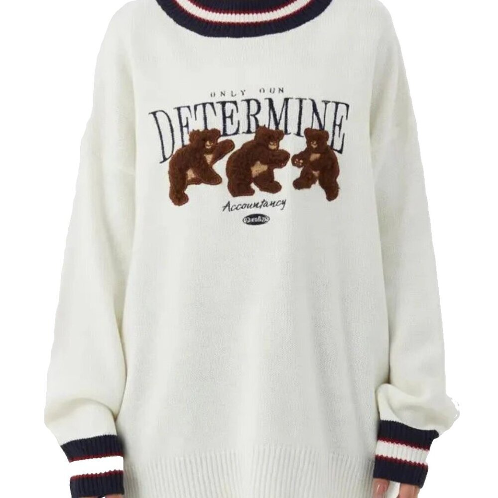 Aelfric Eden Bear Embroidered Pullover Sweater Women's Size Large/L
